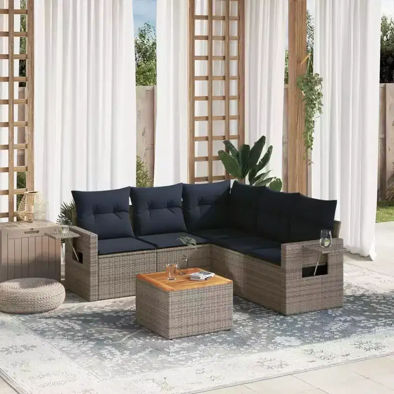 vidaXL 6 Piece Garden Sofa Set with Cushions Grey Poly Rattan