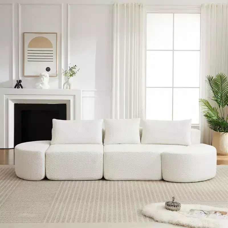 Clihome 106.3-inch V-Shape Modular Sectional Sofa with Throw Pillows, Ottomans