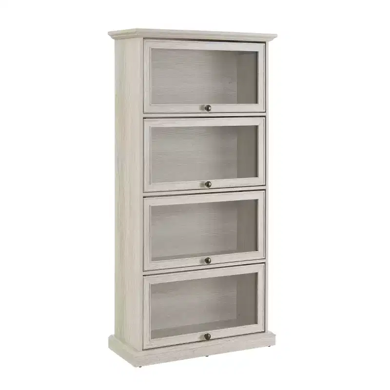 Homy Casa 4-Tier Glass Display Cabinet with Flip-Up Doors for Living Room, Entryway or Office