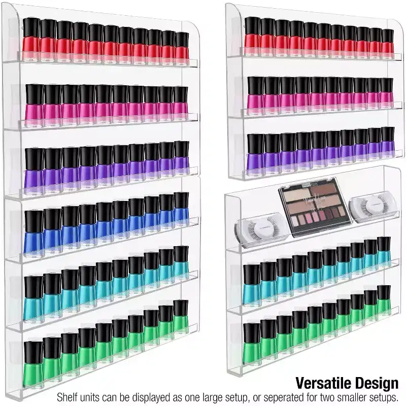 Sorbus 6-Tier Clear Acrylic Nail Polish Wall Rack Display Holder - Stylish Organizer - Holds up to 90 Nail Polish Bottles
