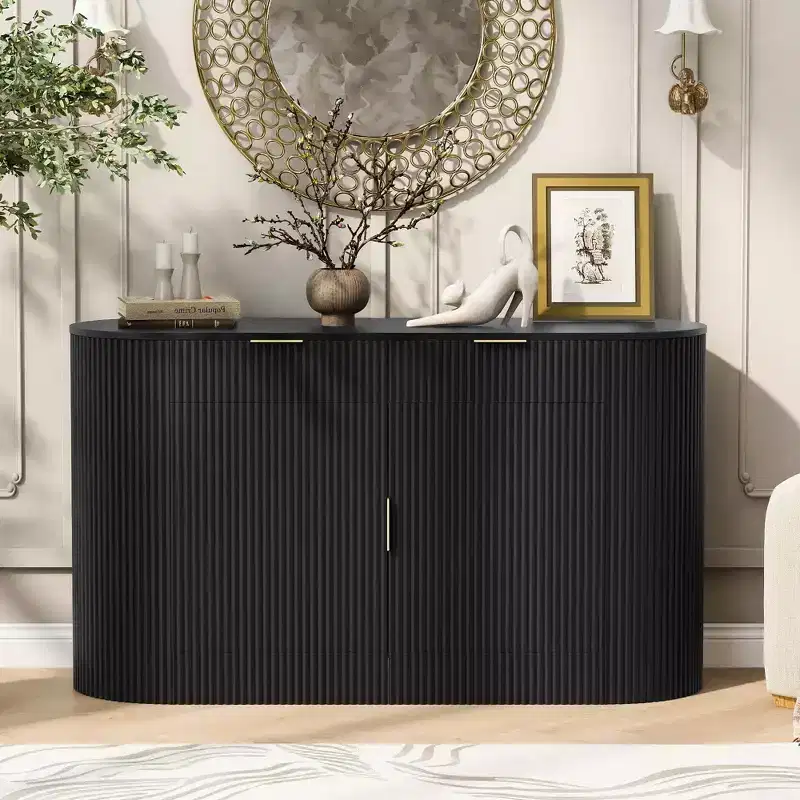Okak Farmhouse 2-Drawer & 2-Door Sideboard Storage Cabinet for Dining Room,Living Room,Kitchen Pantry Cabinets with Curved Side Door