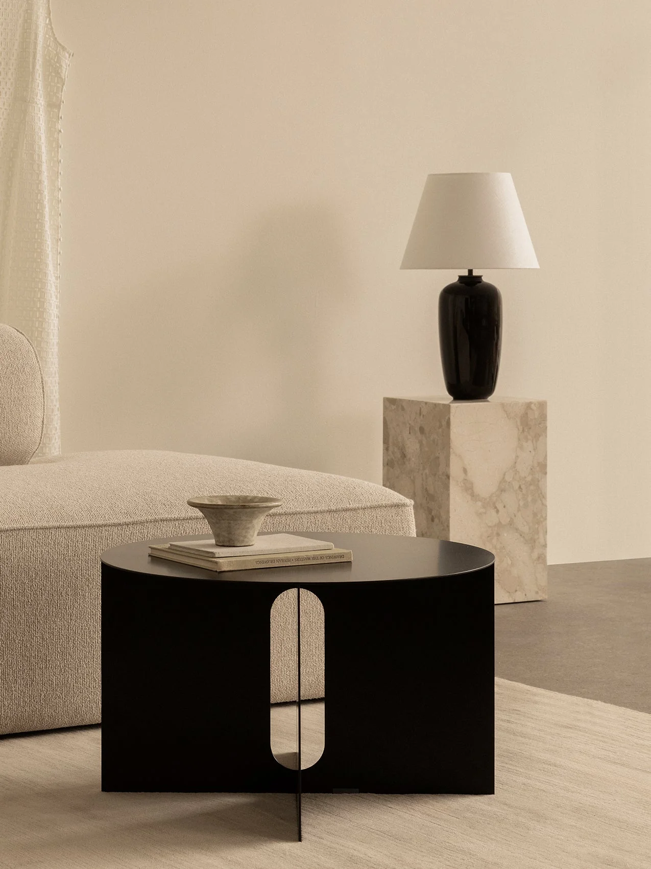 Scandinavian Marble Side Table Ø63 Base with Wide Overhanging Top for Living Room