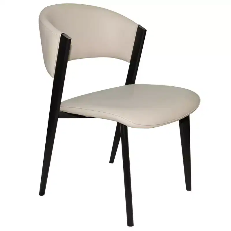 LeisureMod Aspen Series Upholstered Dining Chair in Leather Seats with Black Iron Frame and Legs, Modern Kitchen, Dining Room, Cafe Seating