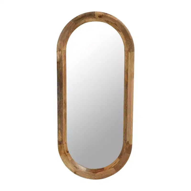 Oval Wood Framed Wall Mirror Natural
