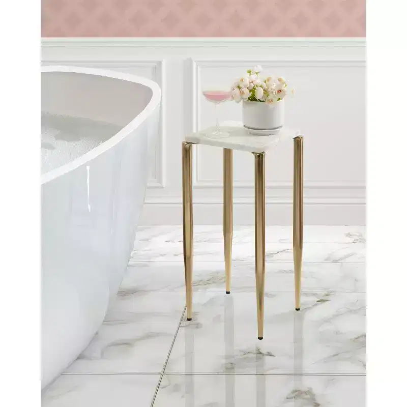 Kate and Laurel LeMaire Marble and Metal Drink Table, White and Gold, 12x12x24