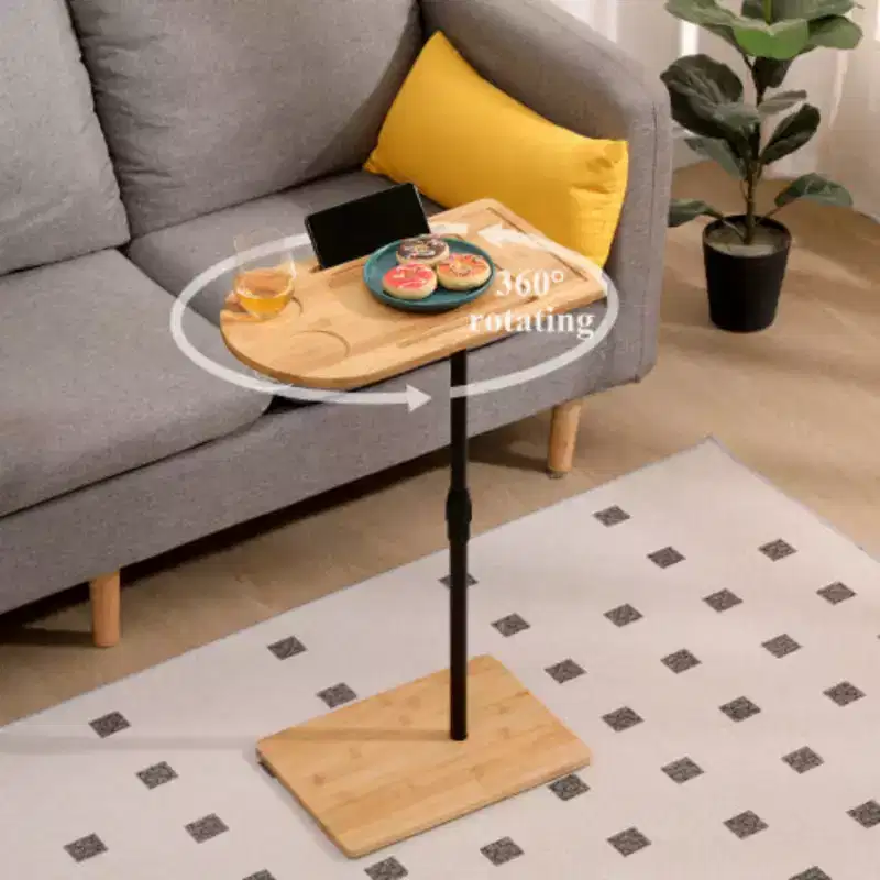 Height Adjustable C-Shaped Side Table, 360 Device Holder & Wine Glass Slot, 16.7-30.1