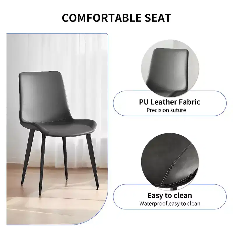 2pk Modern Faux Leather Dining Chairs with Cushioned Seats & Metal Legs