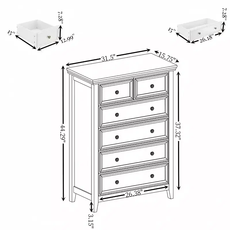 Wood Composite 6-Drawer Dresser 44.3''H x 31.5''W x 15.75''D