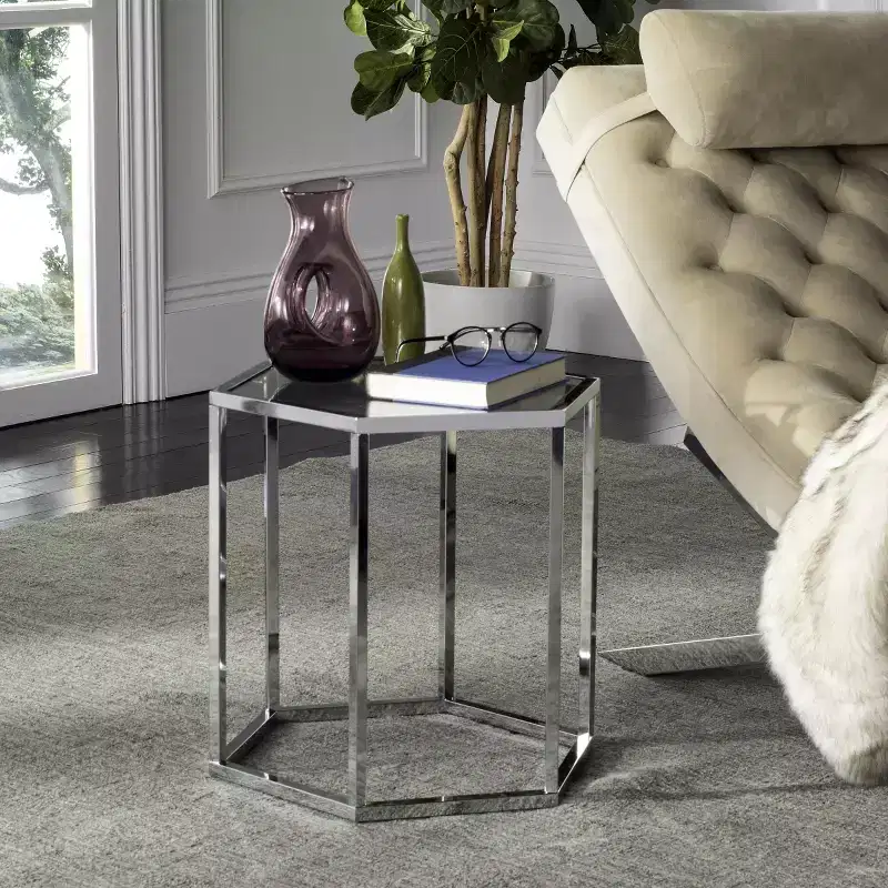 Hexagon Chrome & Glass End Table | 19.3