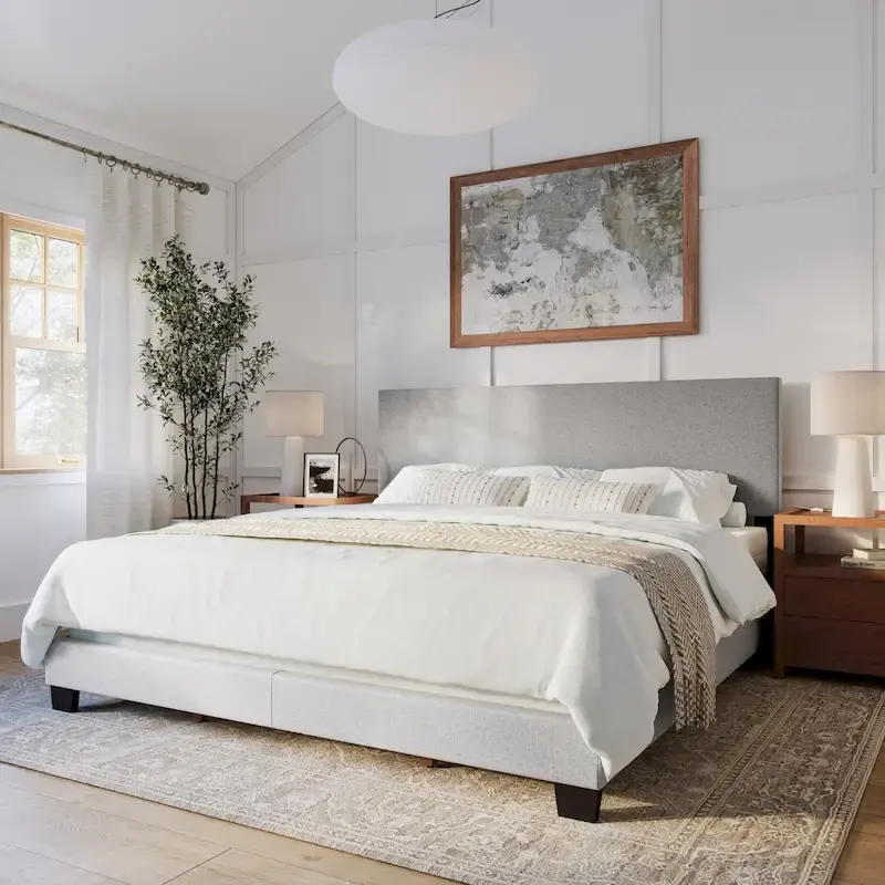 Modern King Bed with Upholstered Headboard (Box Spring Required)