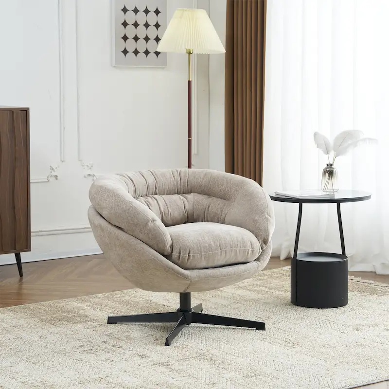 Genuine Leather Armchair with Solid Wood Frame and Removable Seat Cushion, Living Room Accent Chair