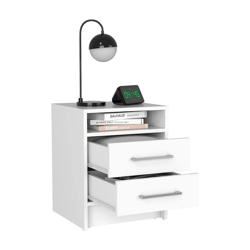 TUHOME Eter 2-Drawer Nightstand End Table with Metal Handles and Open Shelf