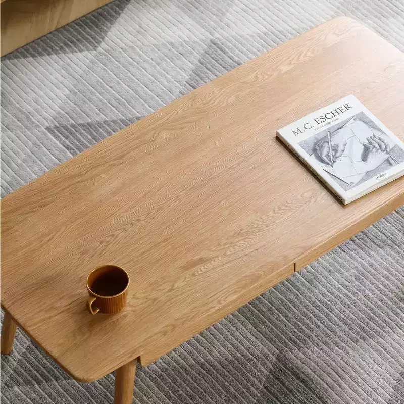 GDFStudio Dean Oak Solid Wood Rectangular Coffee Table with Two Dawers