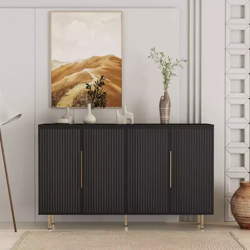 Modern Buffet Cabinet, Storage Cabinet with Fluted and Adjustable Shelves, Accent Cabinet for Living Room, Entryway, Hallway, Kitchen