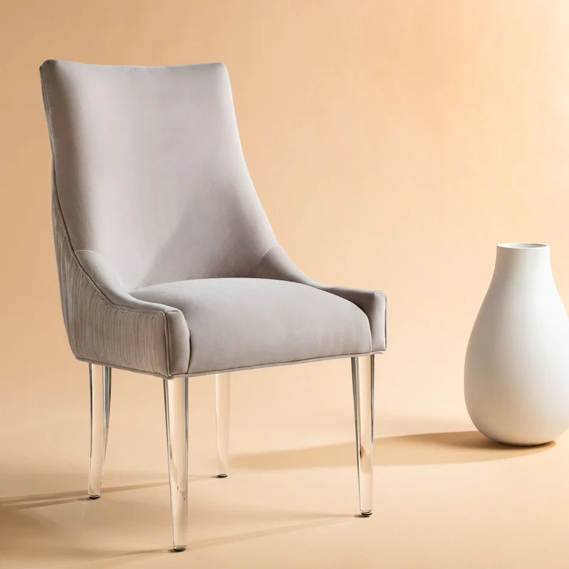 Acrylic Leg Dining Chair | Upholstered Seat | Modern Glam Style | 22x28x38 Inch