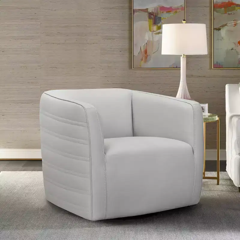 Genuine Leather Swivel Barrel Chair