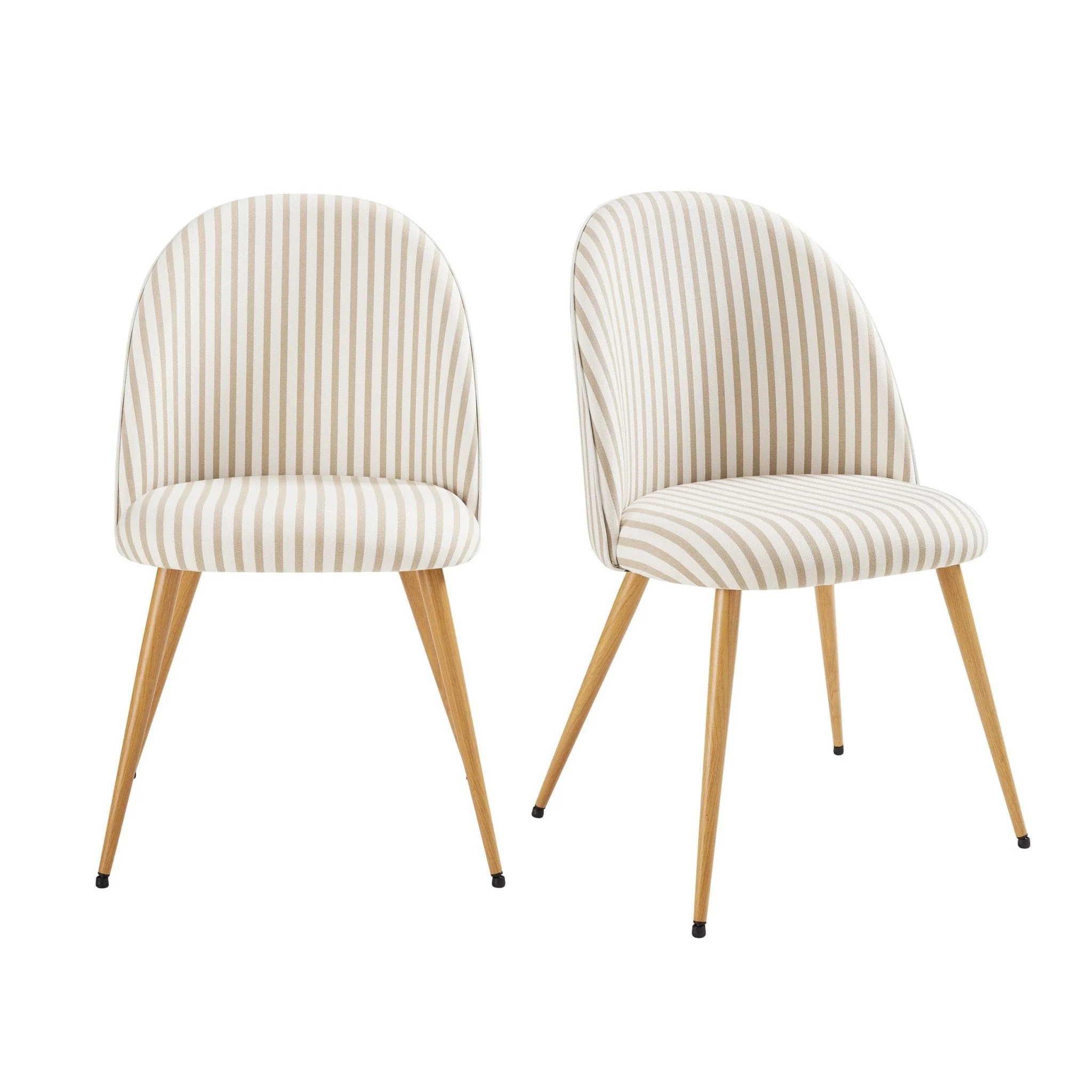 Boho Natural Stripe Woven Dining Chair with Black Metal Legs for Dining Room