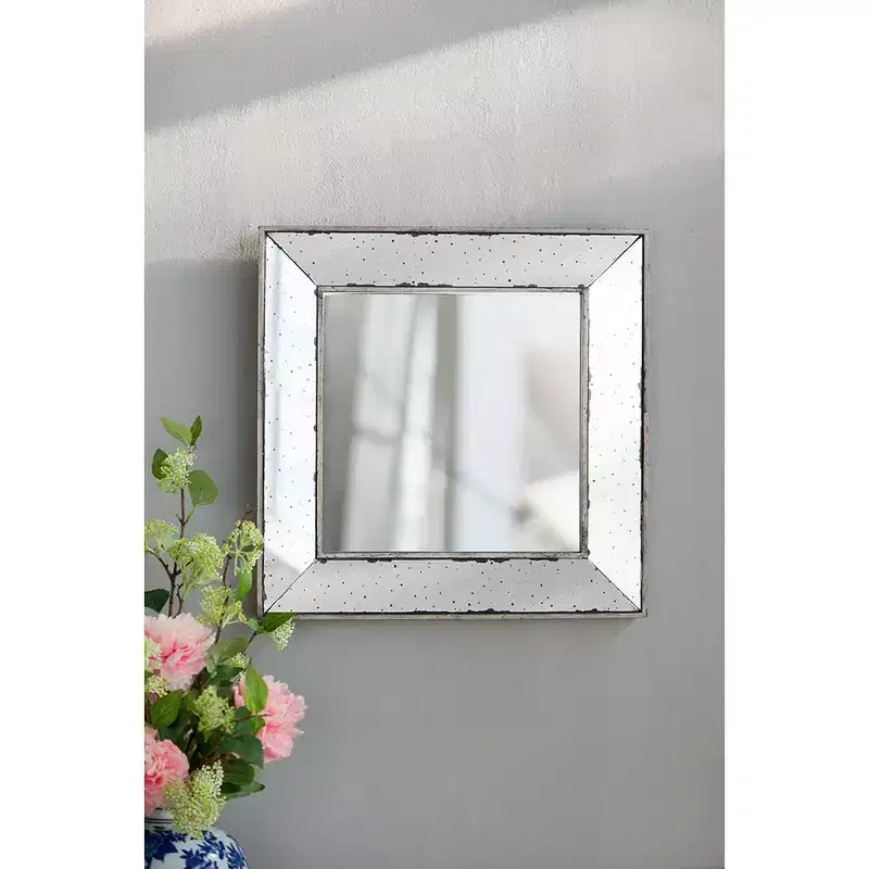 MAYEERTY 18 x 18 Distressed Square Decor Mirror, Wall Mirror for Living Room, Entryway, Office, Bedroom, Hallway, Silver
