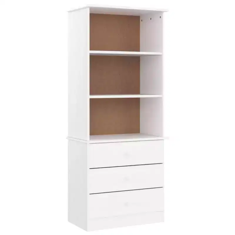 White Solid Pine Wood Tall Rectangular Bookcase