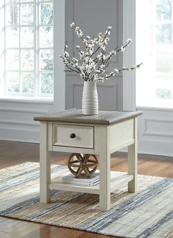 24 Rustic End Table with Storage and Shelf - Two Tone Wood