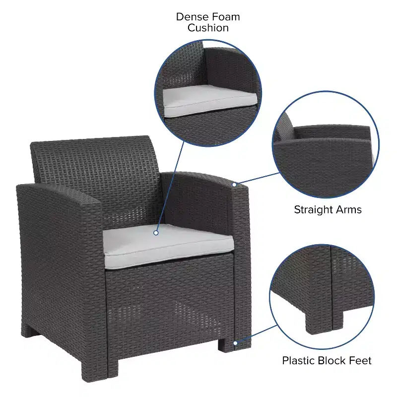 Flash Furniture Faux Rattan Chair with All-Weather Cushion