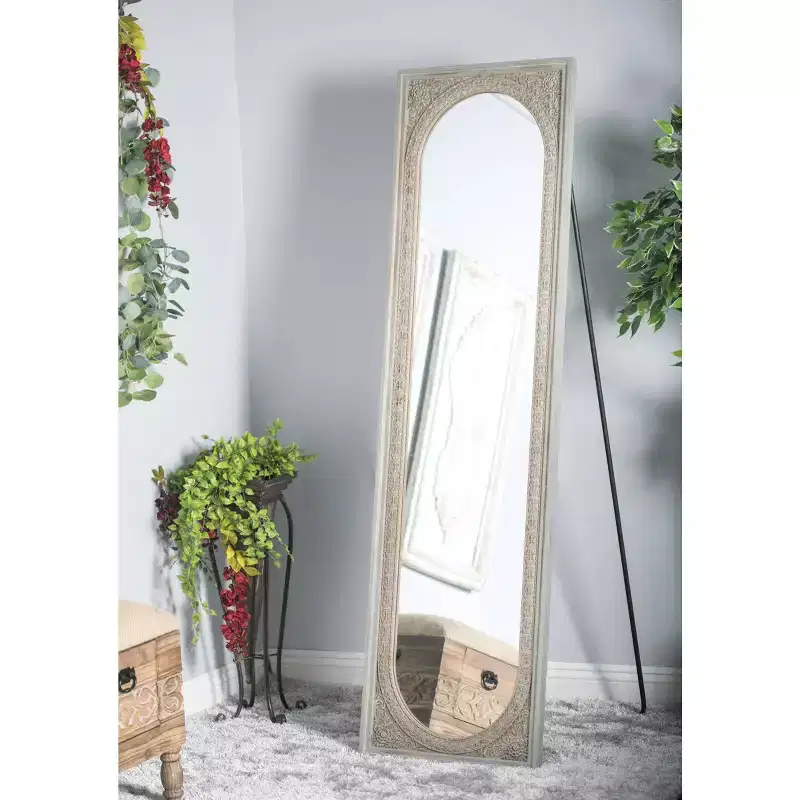 Olivia & May Natural Wood Console Mirror Brown: Bohemian Style, Rectangular, No Assembly Required