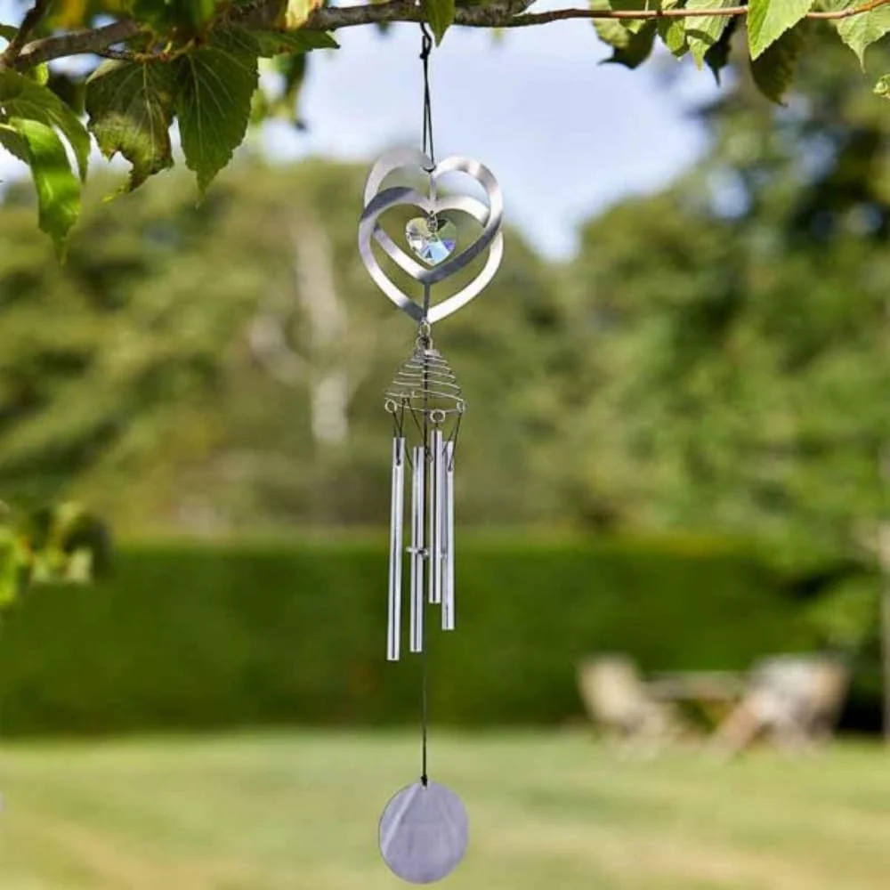 Love Heart Wind Chime with Crystal Hanging Garden Ornament