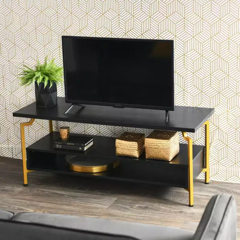 TV Stand with Storage Compartment - Black Oak / Rustic Hickory