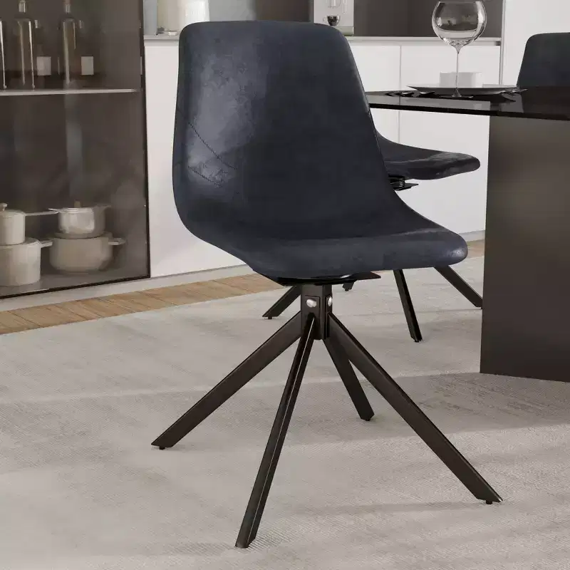 Markley Modern Leather Swivel Dining Chair Upholstered Seat with Metal Legs, Comfortable Accent Chair for Kitchen, Dining Room, or Cafe