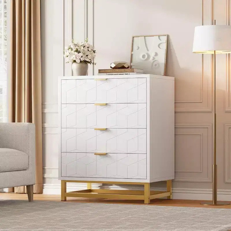 Zstar Bedroom Dressing Table, 4 Drawer Dresser with Metal Legs