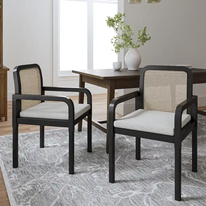 Modern Rattan Back Dining Chair with Removable Cushion | Boho Style | Set Available