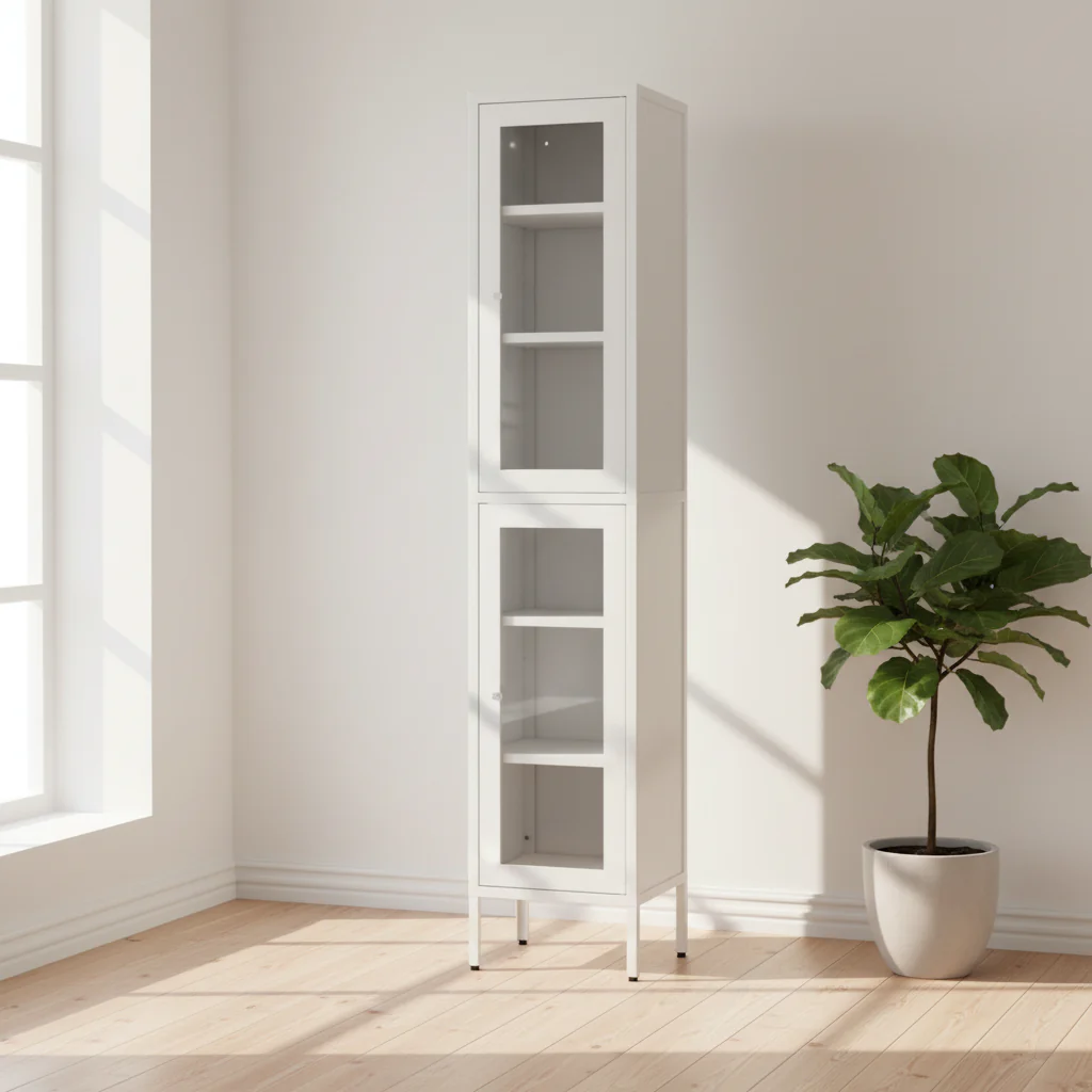 71-inch White Two Clear Door Metal Cabinet