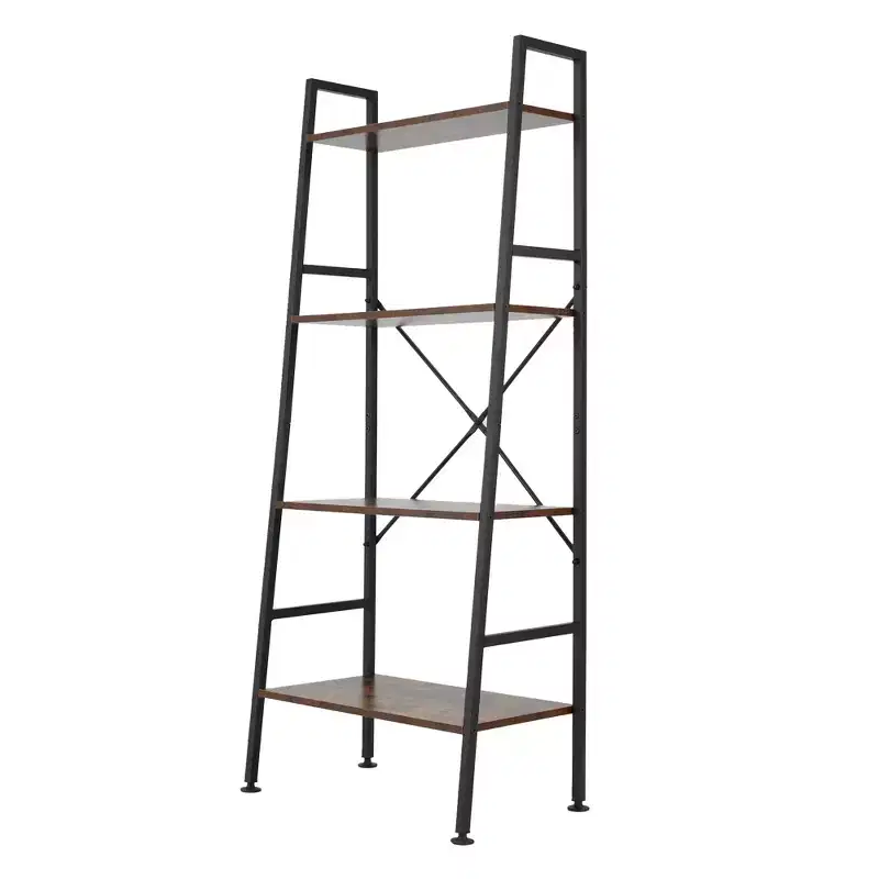 Jomeed Rustic Modern 4 Tier Wood and Steel Bookshelf Storage Organizer Shelf