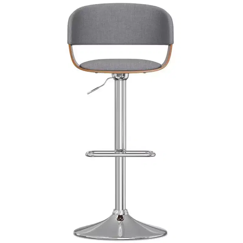 WyndenHall Calinda Adjustable Swivel Barstool Light Gray: Mid-Century Modern, Upholstered, Steel Legs