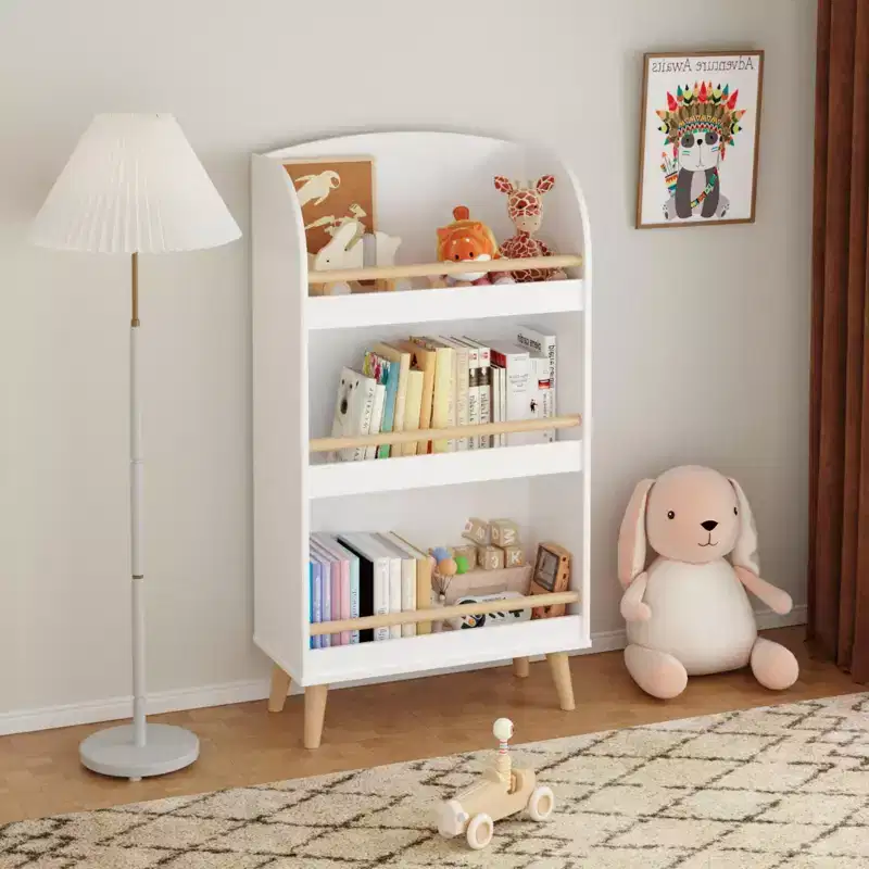 MDF Pine Leg 3-Tier Kids Bookcase with Storage Cabinet 19.68