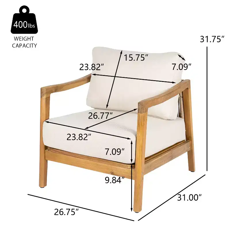 Christopher Knight Home Ritu Modern Acacia Wood Patio Club Chair with Rope Back Detail and Cushion