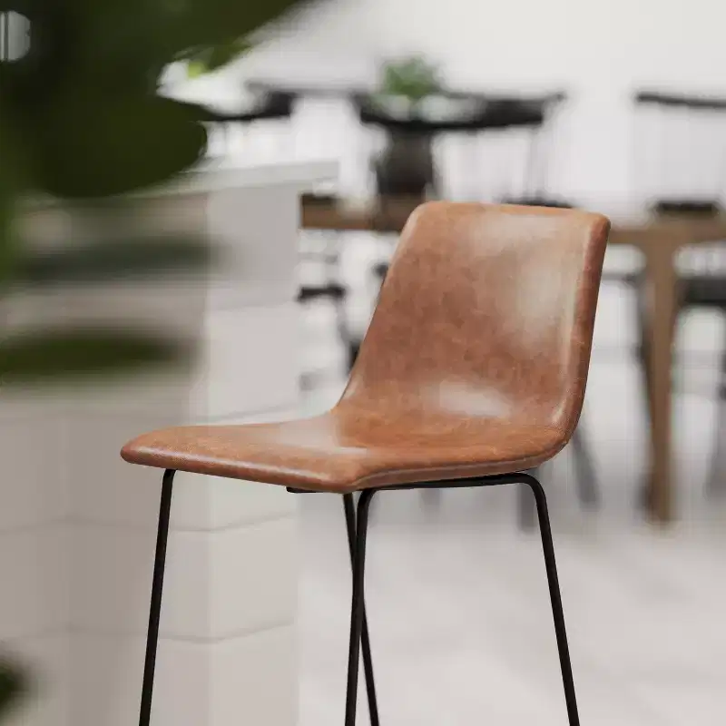 Merrick Lane 30 inch Faux Bar Height Bucket Seat Stools, Set of 2