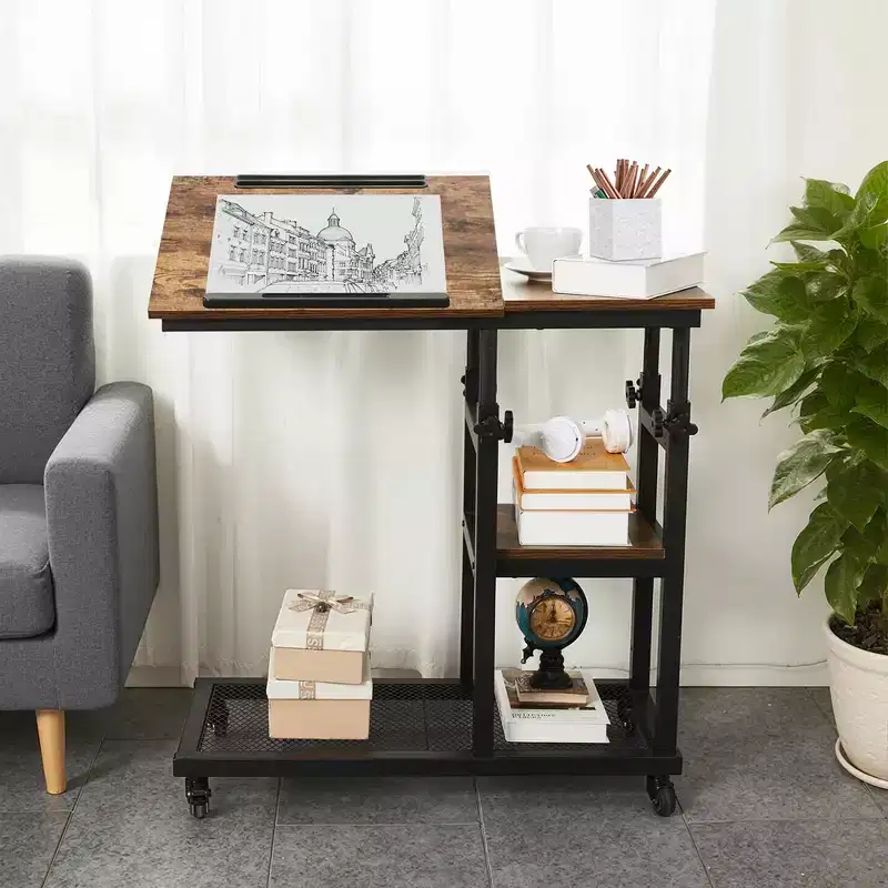 MAYEERTY Mobile C End Table, 26-34.5 Height Adjustable Couch Snack Table