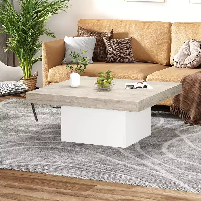 Square Coffee Table, 35 inch Living Room Tables, Modern Coffee Tables, Cocktail Table for Home Office, Apartment, Reading Room Gray