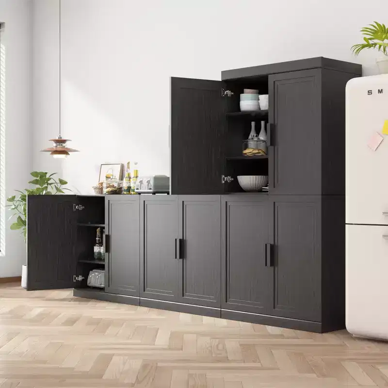 62x62x16 Wood Accent Cabinet in Black, Storage Organizer with Adjustable Shelves for Kitchen Bedroom Entryway Living Room Dinning Room