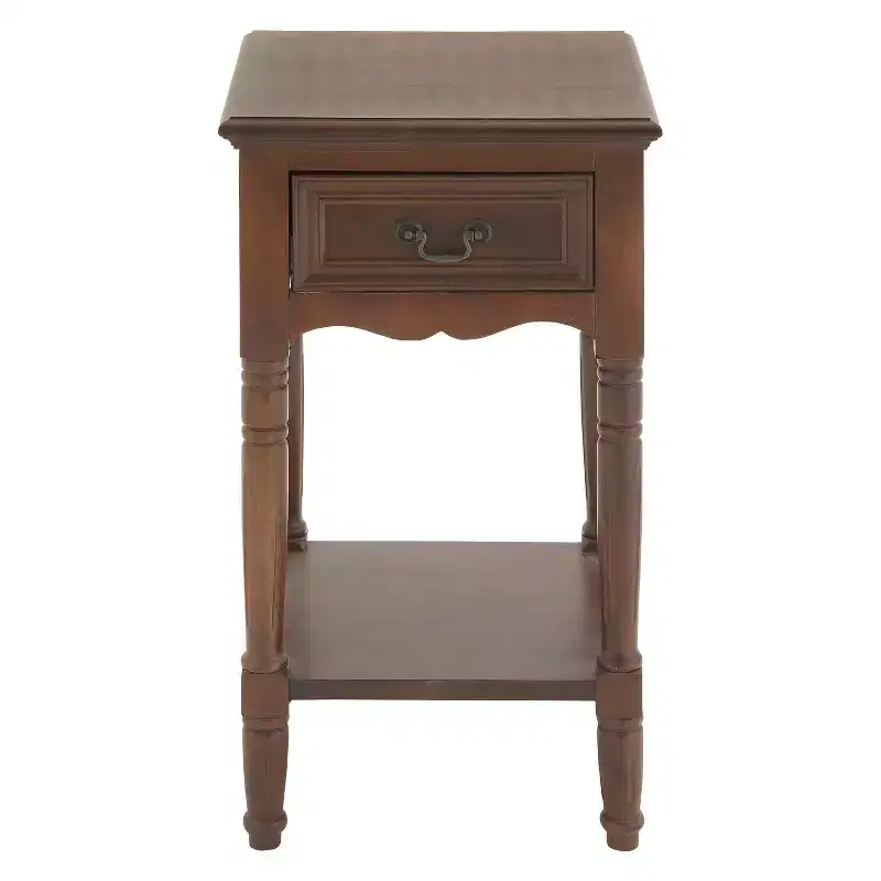 Olivia & May Wood Square Beveled Edge End Table Chestnut: Traditional Style, Rectangular Shape, Storage Drawer