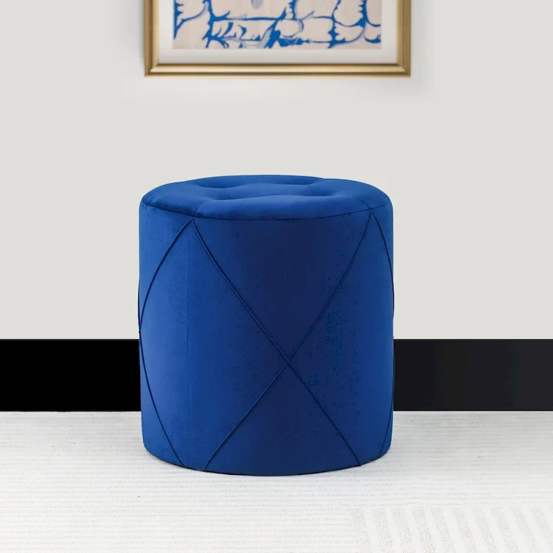 Adeco Velvet Round Tufted Ottoman Foot Rest Vanity Stool