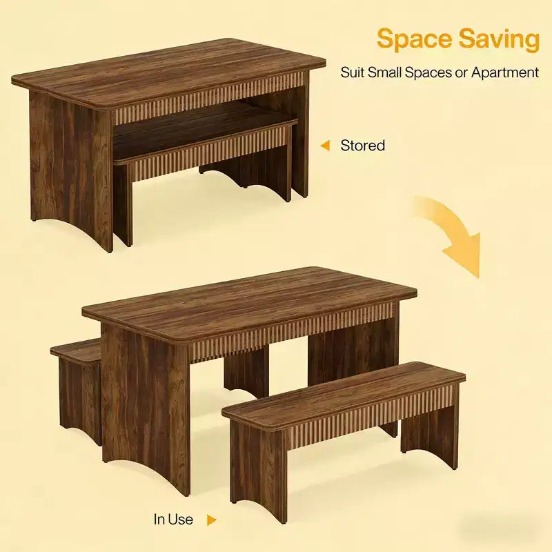 GDFStudio Ichi Farmhouse 3 Piece Wood Dining Set