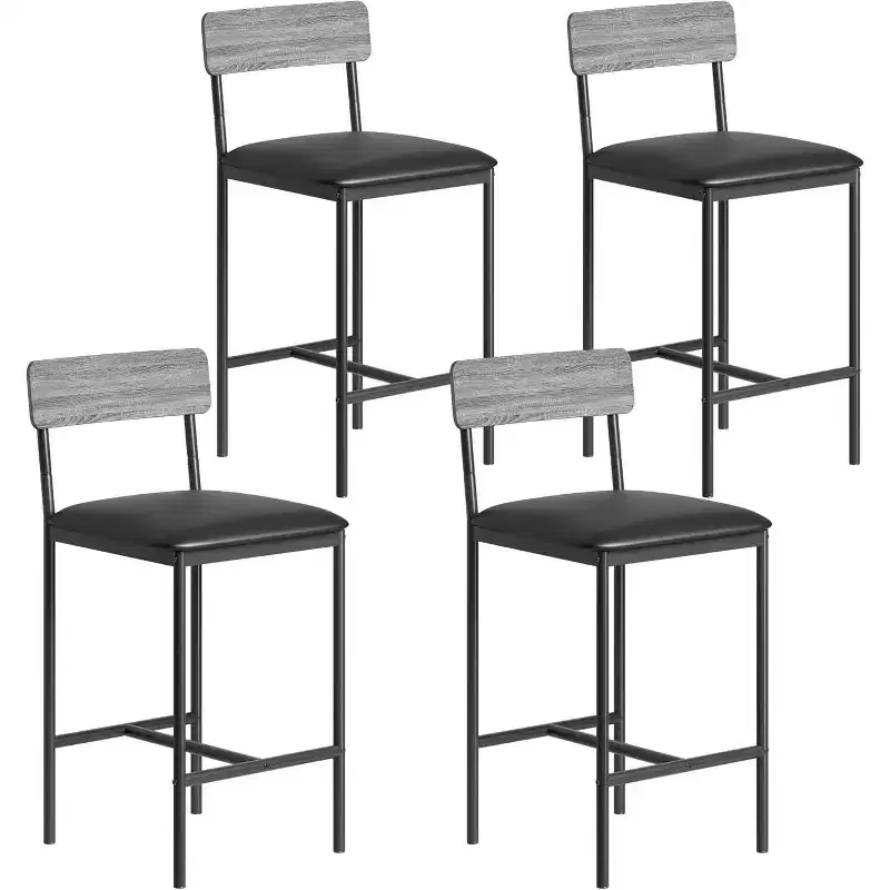Bar Stools Set of 4, 25.5 Leather Barstools, Modern Counter Height Stools with Back and Metal Legs, Counter Chairs for Kitchen Island
