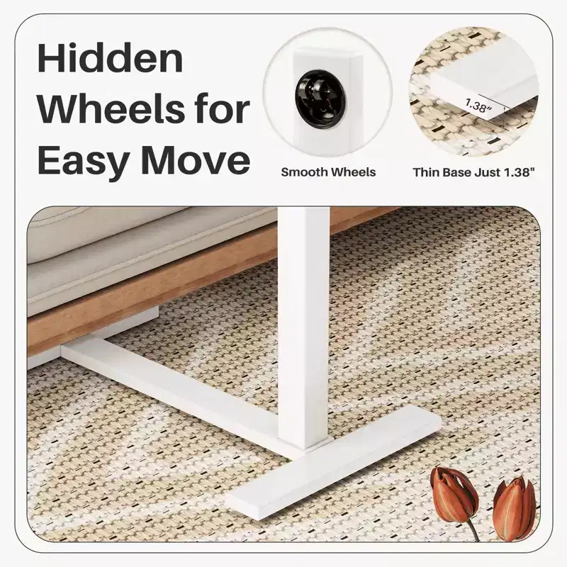MAYEERTY Overbed Table with Wheels Adjustable Computer Desk Wood End Table