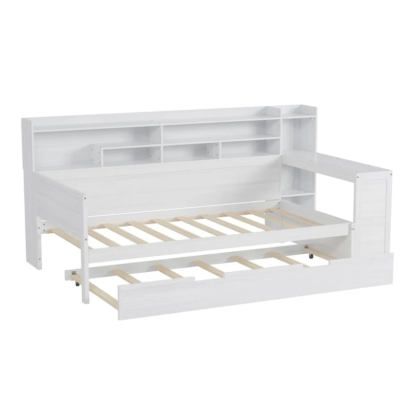 Twin Daybed with Shelves, Trundle & Desk