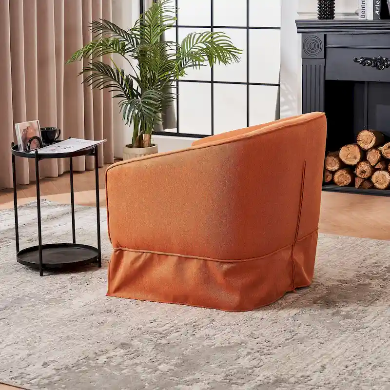 Swivel Barrel Chair With Ottoman, Swivel Accent Chairs Armchair, Reading Chairs, Round Barrel Chairs with Black Metal Base