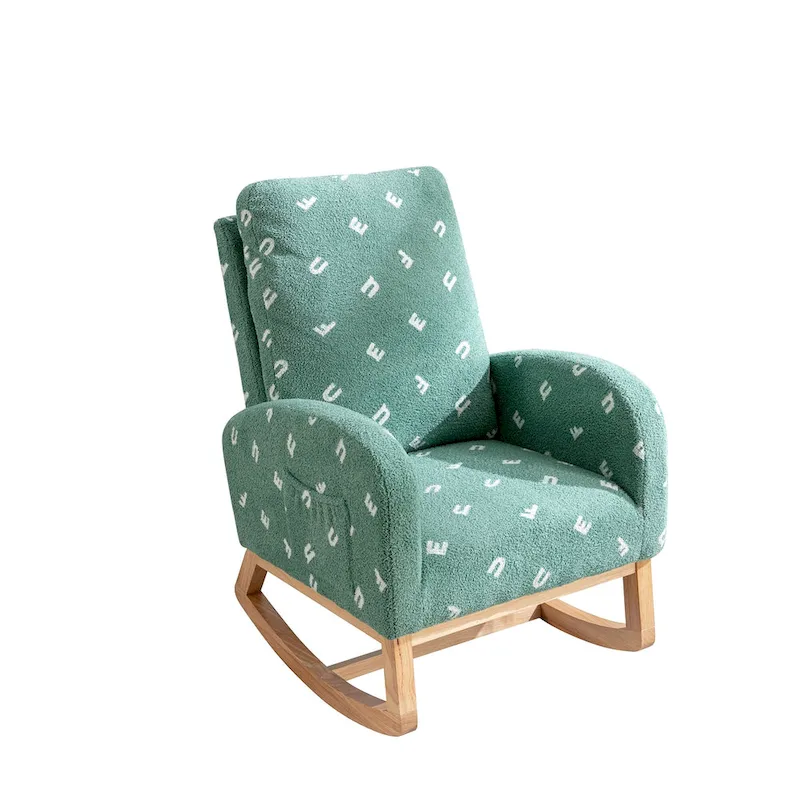 Green 26.8 Upholstered High Back Rocking Chair with Side Pocket