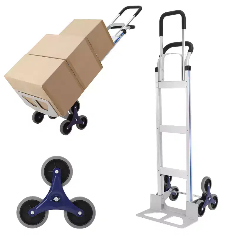 650 LB Aluminum Stair Climbing Hand Truck, Telescoping Dual Handle, Triangle Wheels, Portable Dolly for Moving, Office & Travel