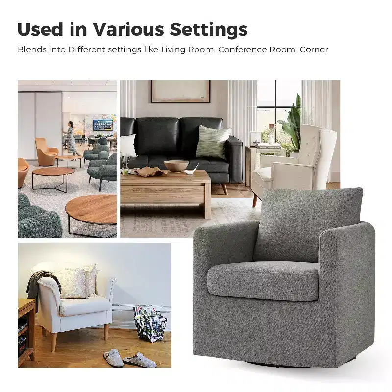 Bernhard Slipcovered Swivel Chair with textured fabric and flared armrests| HULALA HOME